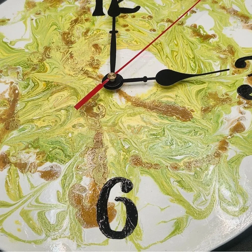 Hand Crafted Abstract Hanging Wall Clock Analog  Vinyl Record Fluid Art Decor